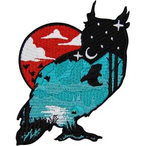ZEGINs The Owl Silhouette with Mountain Patch Embroidered Applique Badge Iron On Sew On Emblem
