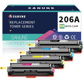 206A(with Chip) Toner Cartridges Replacement for HP 206 A X 206X Toner Ink Cartridge 4 Pack for HP M255 M255dw M282 M282nw M283 M283cdw M283fdw Printer Toner (1 Black/Cyan/Yellow/Magenta)