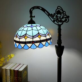 Tiffany Floor Lamp Vintage Standing Lamp Green Stained Glass Floor Light Rustic Corner Gooseneck Floor Lamp with Adjustable Angle for Home Decor Living Room Bedroom 12X12X63 Inches