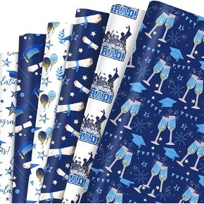 Ywdbzjhs 12 Sheets Graduation Wrapping Paper, 19.7 x 27.6 Inch Doctorial Hat Star Scroll Patterns Gifts Wrap Paper for Graduation Party Supplies, 6 Styles