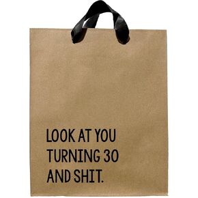 FarmedandFashioned Funny Gift Bag - Look At You Turning 30 And Shit - Kraft With Black Ribbon Handles for Thank You, Novelty, Adults, 30th Birthday