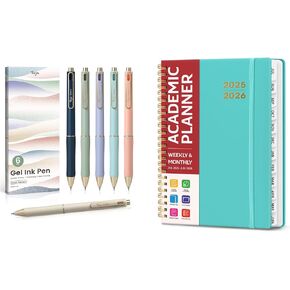 Gel Pens, 6 Pcs Quick Dry Blcak Gel Ink Pens, 0.5mm Fine Point Smooth Writing Pens for Journaling and Note Taking, and Academic Planner 2025-2026