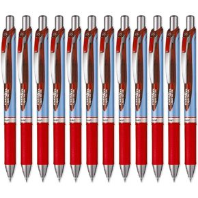 Pentel Energel BLN75 Retractable Gel Ink Rollerball Pen - 0.5mm - Red - Pack of 12