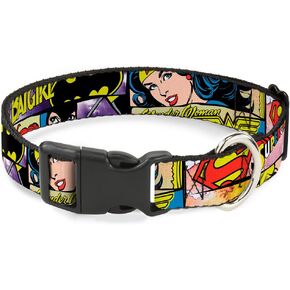 Buckle-Down Plastic Clip Collar - Superheroines Wonder Woman/Supergirl/Batgirl - 1" Wide - Fits 15-26" Neck - Large
