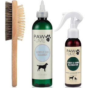 Pawfume 2-in-1 Pet Brush + Cleaner للأذن للكلاب 8 أوقية + وصمة عار ورائحة 4oz