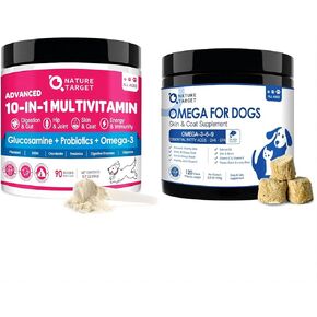 NATURE TARGET Dog Vitamins Powder - Omega 3 Fish Oil for Dogs