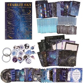 VYRANA 200Pcs Galaxy Bundle Junk Journal Kit Vintage Scrapbook Stickers Journaling Scrapbooking Supplies Aesthetic Stickers Moon Star Scrappy Paper and Sticker Pack