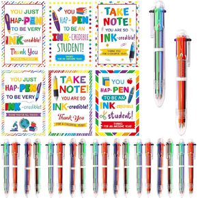 Fancy Land 30 Pcs End of Year Student Gifts 6 in 1 Multi Color Retractable Ballpoint Pen with Tag Cards Kindergarten Preschool Graduation Gifts Bulk for Kids from Teacher
