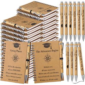 120 PCS التخرج هدايا Bulk 60 المجلة التحفيزية و 60 ملهمة الخيزران القلم الدراسات العليا Kraft Notebooks قلم نقطة السحب الخشبية لفئة 2025 هدايا الطلاب الكلية هدايا