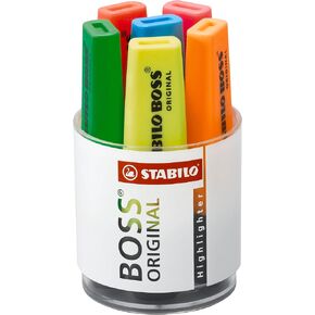 STABILO Highlighter BOSS ORIGINAL - Round Box of 6 - Yellow, Green, Orange, Red, Pink, Blue
