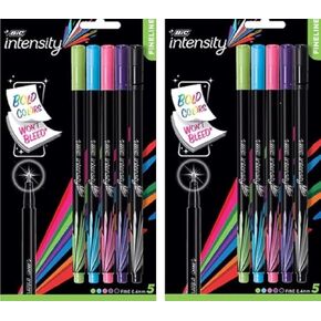 Bic Intensity Fineliner Marker Pen, Fine Point (0.4 mm), Assorted Colors, 5 Count, Pack Pack of 2,