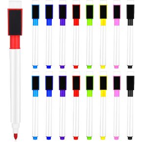 16 Pcs Magnetic Dry Erase Marker with Eraser Cap, White Dry Erase Markers, Fine Tip Dry Erase Magnetic Markers, Mini Dry Erase Markers for Blackboard for School Office Home Whiteboards (8 Colors)