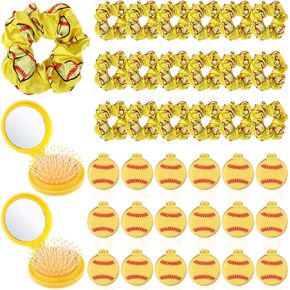 36 PCS Softball Party Favors هدايا الكرة اللينة لفتيات الفتيات ، وتشمل ، 18 مرايا مضغوطة مع فرش الشعر 18 شعرات الشعر الساتان الشعر نساء الفتيات Girls Softball Gift Party Party