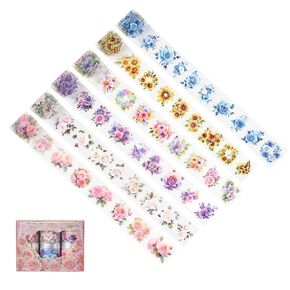 6 Rolls Clear Flowers Tape, Floral Washi Tape Stickers Vintage Flower PET Tape Decorative Transparent Masking Tape for Crafts Aesthetic Junk Journal Scrapbook Supplies