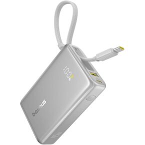Baseus Power Bank, Picogo 10000mAh 45W 3-Output Portable Charger with Built-in USB-C Cable, PPS/PD QC Fast Charging External Battery Pack for iPhone 16/15/14/13 Series, Samsung, MacBook Pro, iPad