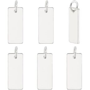 PH PandaHall 6pcs Blank Stamping Charms 925 Sterling Silver Small Rectangle Tags Pendants with Jump Ring Tiny Charms for Christmas Valentine DIY Craft Bracelet Necklace Earrings Jewelry Making 12x5mm