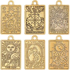 SUNNYCLUE 1 Box 36Pcs Tarot Card Charms Tarot Charm Gold Tarot Charms Bulk Moon Sun Star Charm Rectangle Good Luck Amulet Charm for Jewelry Making Charms DIY Earrings Bracelet Necklace Craft Supplies