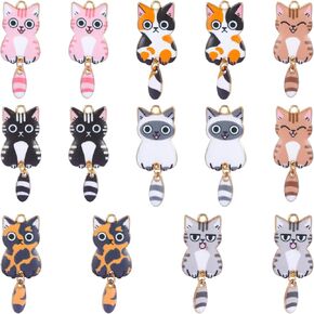 28pcs سحر Cat سبيكة المينا الملونة المعلقات ملونة سحر حيوان كرتون لطيف لأساور المجوهرات قلادة القلادة