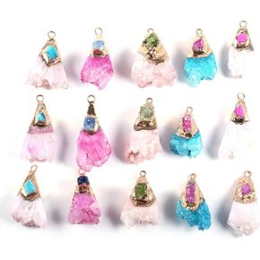 LHJ 5pcs المعلقات الحجرية الطبيعية شكل غير منتظم druzy agate سحر الذهب مطلي للمجوهرات صنع سوار قلادة