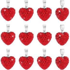PH PandaHall 12pcs Rhinestone Heart Charms Dangle Pendants with Pinch Bail for Earring Necklace Making Rose Red Crystal Heart Pendants for Mother's Day Wedding Christmas 15mm