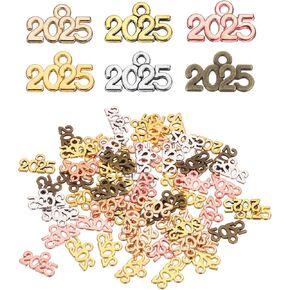 MECCANIXITY 60pcs 2025 Graduation Year Charm 3D Metal Tassel Year Number Charm Year Pendant Mini for DIY Anniversary Jewelry Making Crafts, 6 Colors