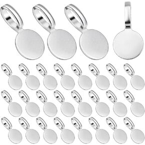 1 Box 120Pcs Flat Pad Bail Silver Glue on Bails Bulk Round Alloy Tibetan Style Necklace Blank Settings Base Jewelry Charms Pendants for Jewelry Making Accessories DIY Cabochons Gems Craft
