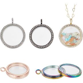PH Pandahall 5pcs سحر إطار صور Rhinestone ، 5 ألوان 35 ملم جولة كريستال صورة مزدوجة إطار الذاكرة سحر سحر سحر سحر لعروض الزفاف باقة الزفاف.