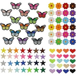 87 PCS الحديد على بقع للملابس ، والأنماط المتنوعة خياطة على بقع التطريز ، و Flower Heart Butterfly Star Iron على بقع ، وحديد صغير على بقع الجينز قبعات السترات DIY (87 PCS)