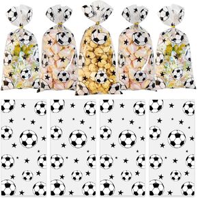 حقائب LHOCM لكرة القدم ، أكياس حلوى لكرة القدم ، 110 PCS أكياس كرة قدم للوجبات الخفيفة ، حقائب كرة القدم ، أكياس كرة قدم السيلوفان مع علاقات تويست فضية لمستلزمات حفلات كرة القدم