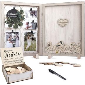 Y & K Homish Wedding Guest Book بديل ، ديكورات زفاف ريفي للاستقبال ، تفضل الضيوف 80 قلوب أخضر الزهور (بني ريفي)