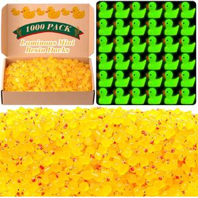 Barydat 1000 Pcs Mini Resin Duck Glowing in The Dark Little Tiny Luminous Duck Bulk for Hide Prank DIY Ideas Gifts Cruises Party Garden Animal Figure Miniature for Micro Dollhouse Decor (Yellow)