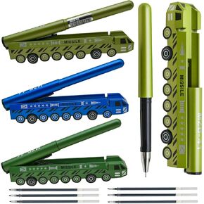 Maydahui 3 PCS Cool Car Pens Rollerball Ass with 6 PCS تعبئة مركبة الصواريخ الجدة طراز القلم Pen Pen Weapon Ampons Declession Pen الحبر الأسود لحفلات مكتب دخن سطح المكتب
