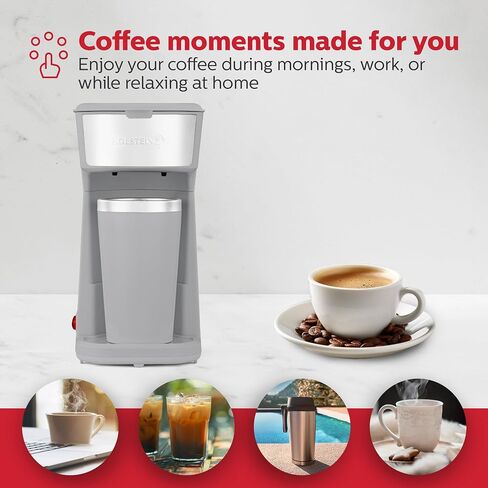 Holstein Housewares 5 Cup Drip Coffee Maker – Compact and User-Friendly with Auto Pause & Serve, Reusable Filter, Measuring Spoon & Glass Carafe, Office & Dorm Use, Red in Kuwait