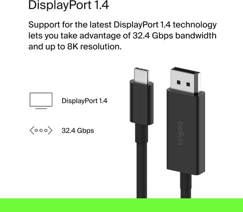 Belkin USB Type C to HDMI 2.1 Cable, 6.6FT/2M Cable with 8K@60Hz, 4K@144Hz, HDR, HBR3, DSC, HDCP 2.2, Works with Chromebook Certified, Compatible with MacBook, iPad Pro and Other USB C Devices in Kuwait