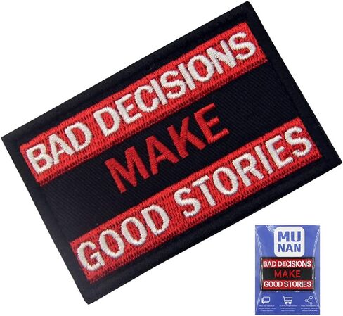 Bad Decisions Make Tactical Good Stories Military Morale Patch Funny Badge Embroidered Morale Applique Fastener Hook & Loop Emblem for Hat Backpack Jackets Applique Fastener(Black) in Saudi Arabia