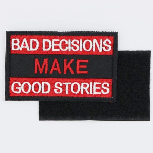 Bad Decisions Make Tactical Good Stories Military Morale Patch Funny Badge Embroidered Morale Applique Fastener Hook & Loop Emblem for Hat Backpack Jackets Applique Fastener(Black) in Saudi Arabia