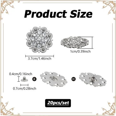 NBEADS 20 Pcs 37mm Screw Back Buttons, Rhinestone Decorative Concho Buttons Decorative Concho Buckles for DIY Leather Accessories Wallets Belts Vests Bags, 2 Colors in Saudi Arabia