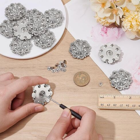 NBEADS 20 Pcs 37mm Screw Back Buttons, Rhinestone Decorative Concho Buttons Decorative Concho Buckles for DIY Leather Accessories Wallets Belts Vests Bags, 2 Colors in Saudi Arabia