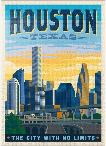 MyPuzzle Houston, Texas: City with No Limits, Vintage Poster - Premium 1000 Piece Jigsaw Puzzle for Adults in Saudi Arabia