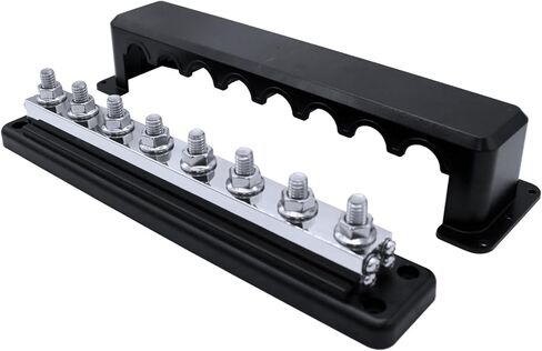 600A High Current Busbar 12-48V DC Heavy-Duty Nickel-Plated Copper Power Distribution Block 8xM10 (3/8") Terminal Studs with Cover Battery Bus Bar for Automobiles Boat RV Truck (Red) in Kuwait