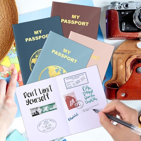 Lincia 48 Pcs Blank Passport Notebook Fake Passport Book Travel Journal Book Bulk Coloring Kids Travel Airplane Activity Classroom Decor School Projects(Vintage Color) in Kuwait