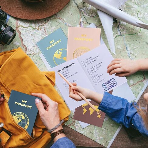 Lincia 48 Pcs Blank Passport Notebook Fake Passport Book Travel Journal Book Bulk Coloring Kids Travel Airplane Activity Classroom Decor School Projects(Vintage Color) in Kuwait