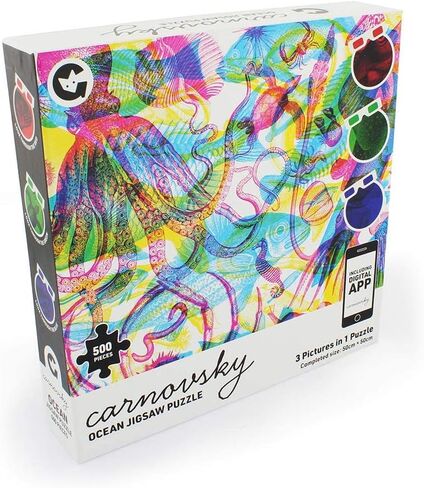 Ginger Fox RGB Ocean by Carnovsky 500 Piece 3 Pictures in 1 Jigsaw Puzzle - يشمل طباعة الأعمال الفنية والنظارات والعدسة in Kuwait
