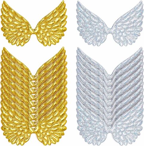 arricraft 40 Pcs Glitter Craft Angel Wings, 2 Colors Fabric Wing Patches Embossed Wing Patches for DIY Craft Clothing Ornament Supplies Shirts Jeans Craft Sewing (Gold & Silver) in Saudi Arabia