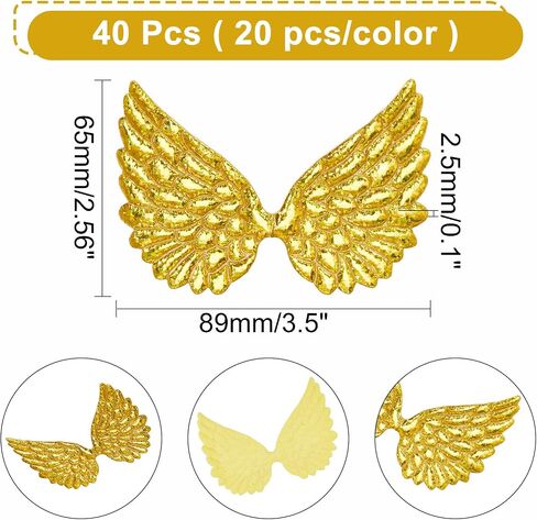 arricraft 40 Pcs Glitter Craft Angel Wings, 2 Colors Fabric Wing Patches Embossed Wing Patches for DIY Craft Clothing Ornament Supplies Shirts Jeans Craft Sewing (Gold & Silver) in Saudi Arabia