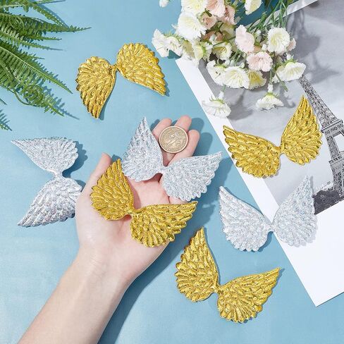 arricraft 40 Pcs Glitter Craft Angel Wings, 2 Colors Fabric Wing Patches Embossed Wing Patches for DIY Craft Clothing Ornament Supplies Shirts Jeans Craft Sewing (Gold & Silver) in Saudi Arabia