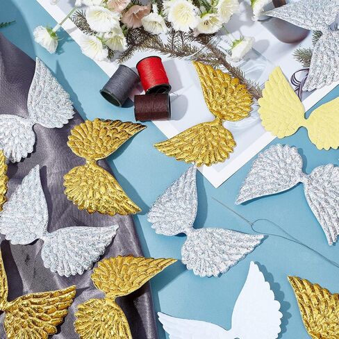 arricraft 40 Pcs Glitter Craft Angel Wings, 2 Colors Fabric Wing Patches Embossed Wing Patches for DIY Craft Clothing Ornament Supplies Shirts Jeans Craft Sewing (Gold & Silver) in Saudi Arabia