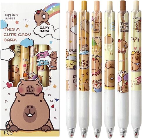 6 Pcs Capybala Retractable Cute Cartoon Capybara Pens 0.5mm Black Ink Soft Grip Gel Ink Aesthetic Office School Supplies for Girls Boys Women Men in Saudi Arabia