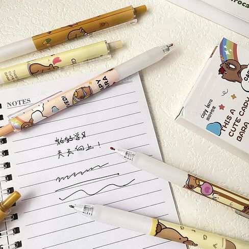6 Pcs Capybala Retractable Cute Cartoon Capybara Pens 0.5mm Black Ink Soft Grip Gel Ink Aesthetic Office School Supplies for Girls Boys Women Men in Saudi Arabia