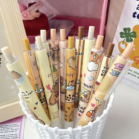 6 Pcs Capybala Retractable Cute Cartoon Capybara Pens 0.5mm Black Ink Soft Grip Gel Ink Aesthetic Office School Supplies for Girls Boys Women Men in Saudi Arabia